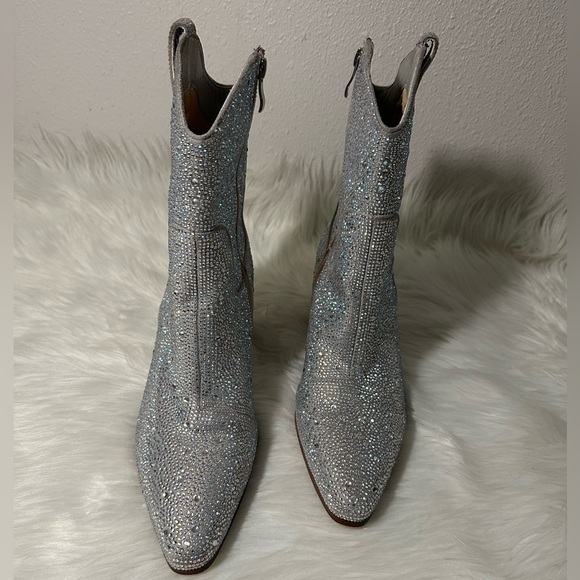 Rhinestone Booties for Women, Sparkly Cowgirl Boots Pointed Toe Chunky Heel - Picture 3 of 6